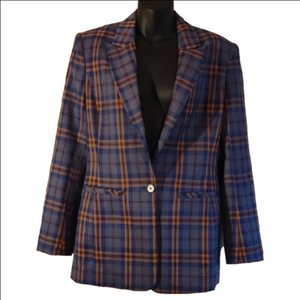 Grey Lab Plaid Blue and Brown Women's Blazer, Size Small. Old Money.